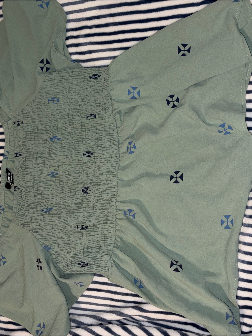 Smocked Square-Neck Short Sleeve Top in Sage Green